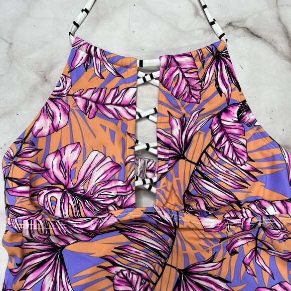 Salt + Cove Hawaii Lilac Purple Floral Halter Swim Top Juniors Size S Lace Up - Picture 3 of 5